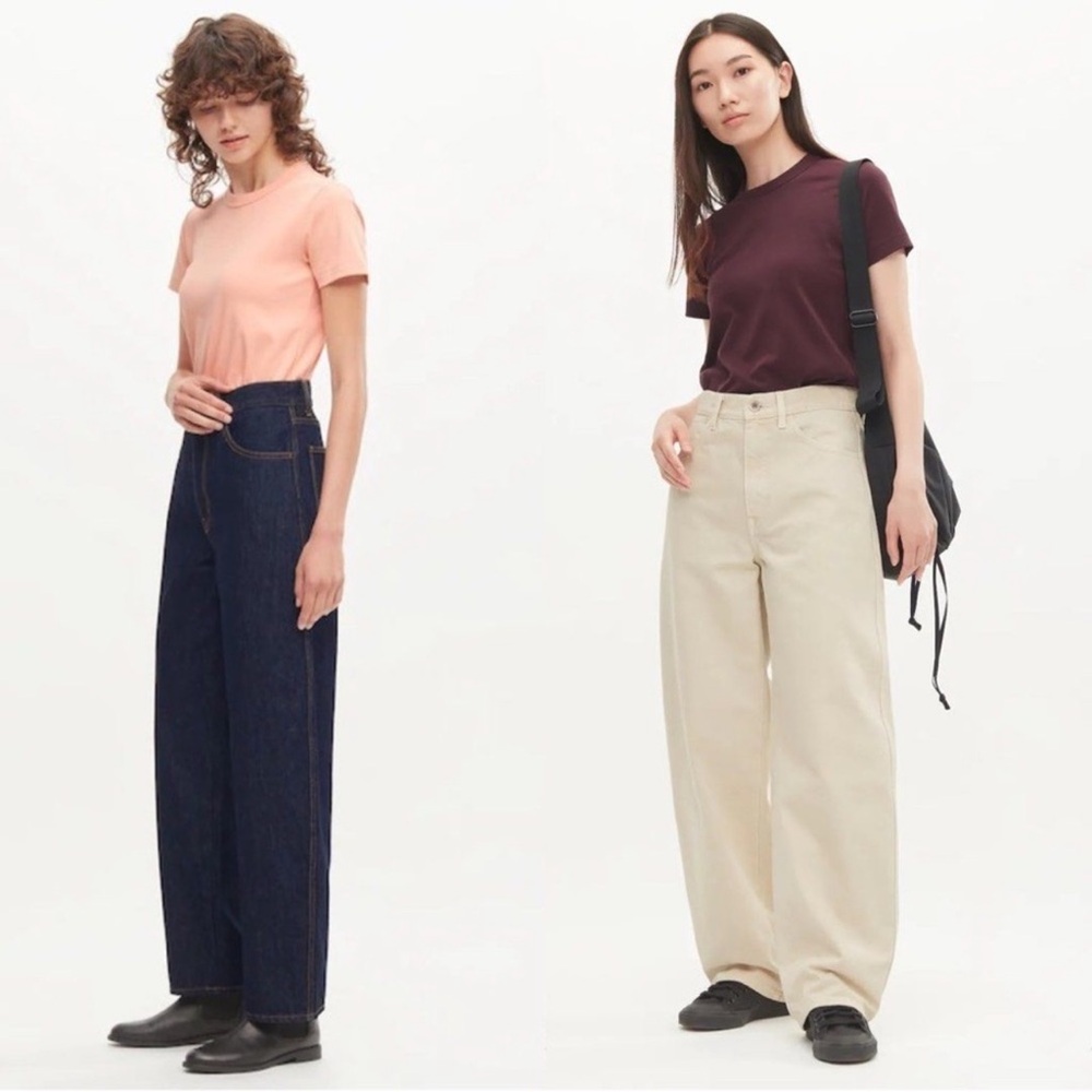 Uniqlo U High waisted off white cream barrel jeans